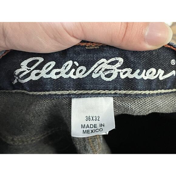 Eddie Bauer Jeans Mens 36x32 Blue Straight Fit Dark Wash Denim Cotton Classic - Picture 9 of 13